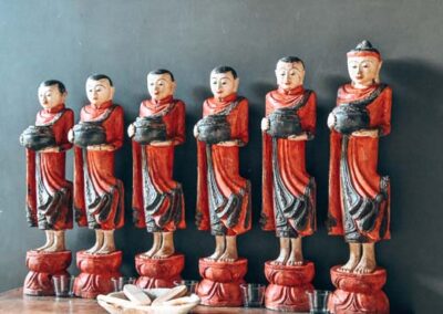 Series of wooden statues of monks